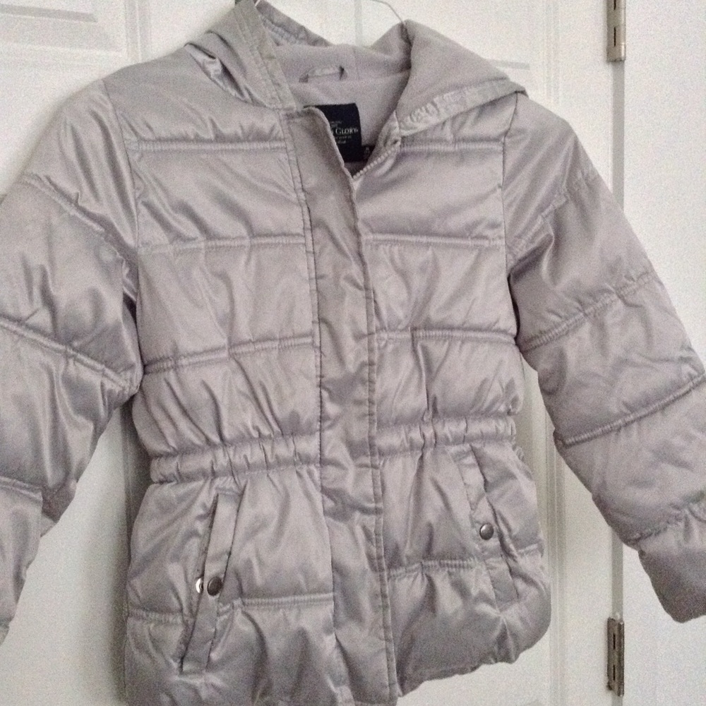 Faded Glory - Silver Hooded Puffer Jacket, M/7-8